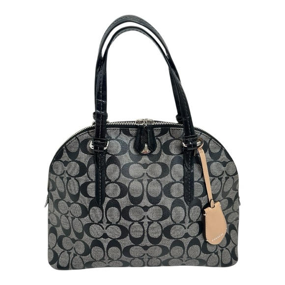 Coach 2014 Peyton Signature Cora Domed Satchel Bag Black Grey Leather NWT - Picture 9 of 11